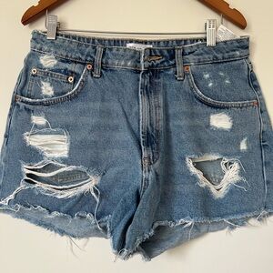 Zara Blue Jean Shorts Distressed Cut-Offs